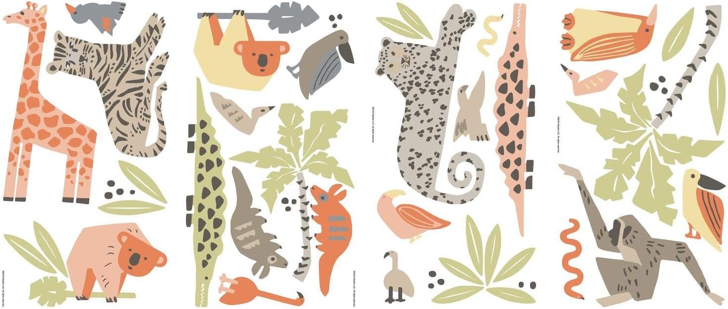 Repositionable Jungle Animals Stickers, Brown and Blue, 2.4 cm x 0.9 cm to 8.4 cm x 12.2 cm - Image 3