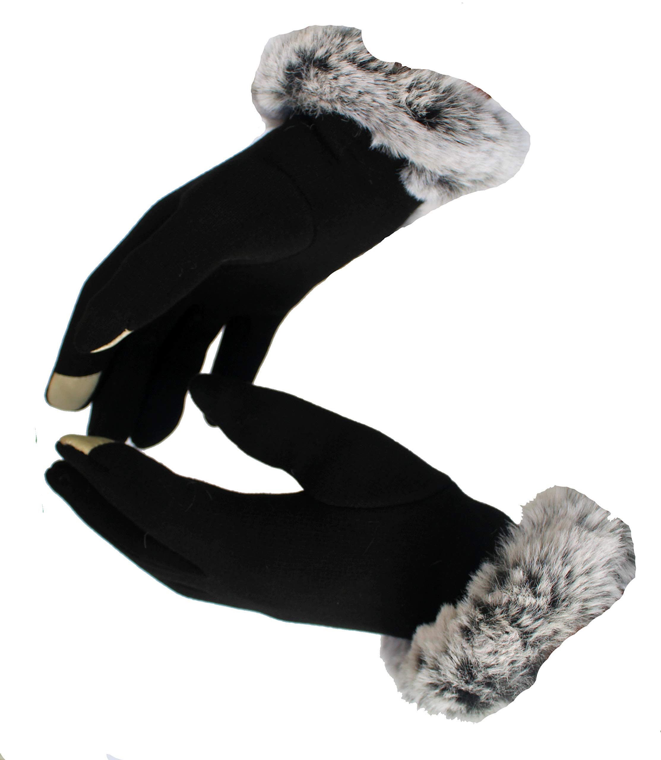 AlexVyan Women Wrist Winter Soft and warm Covered Finger Rabbit Fur Gloves/Mittens (Warm, Windproof, Wool) {With Mobile Screen Touch}