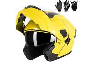 HELMELKIN Adult Modular Motorcycle Helmets, DOT Approved Flip up Dual Visor Full Face Helmet for Men Women Moto ATV UTV Snowmobile ADV Four Wheeler Street Bike with Gloves & Mask