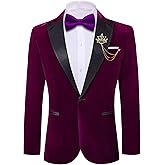 Barry.Wang Velvet Mens Blazer Mardi Gras Sport Coat Brooch Regular Fit Tuxedo Peaked Lapel Suit Jacket Carnival Parade