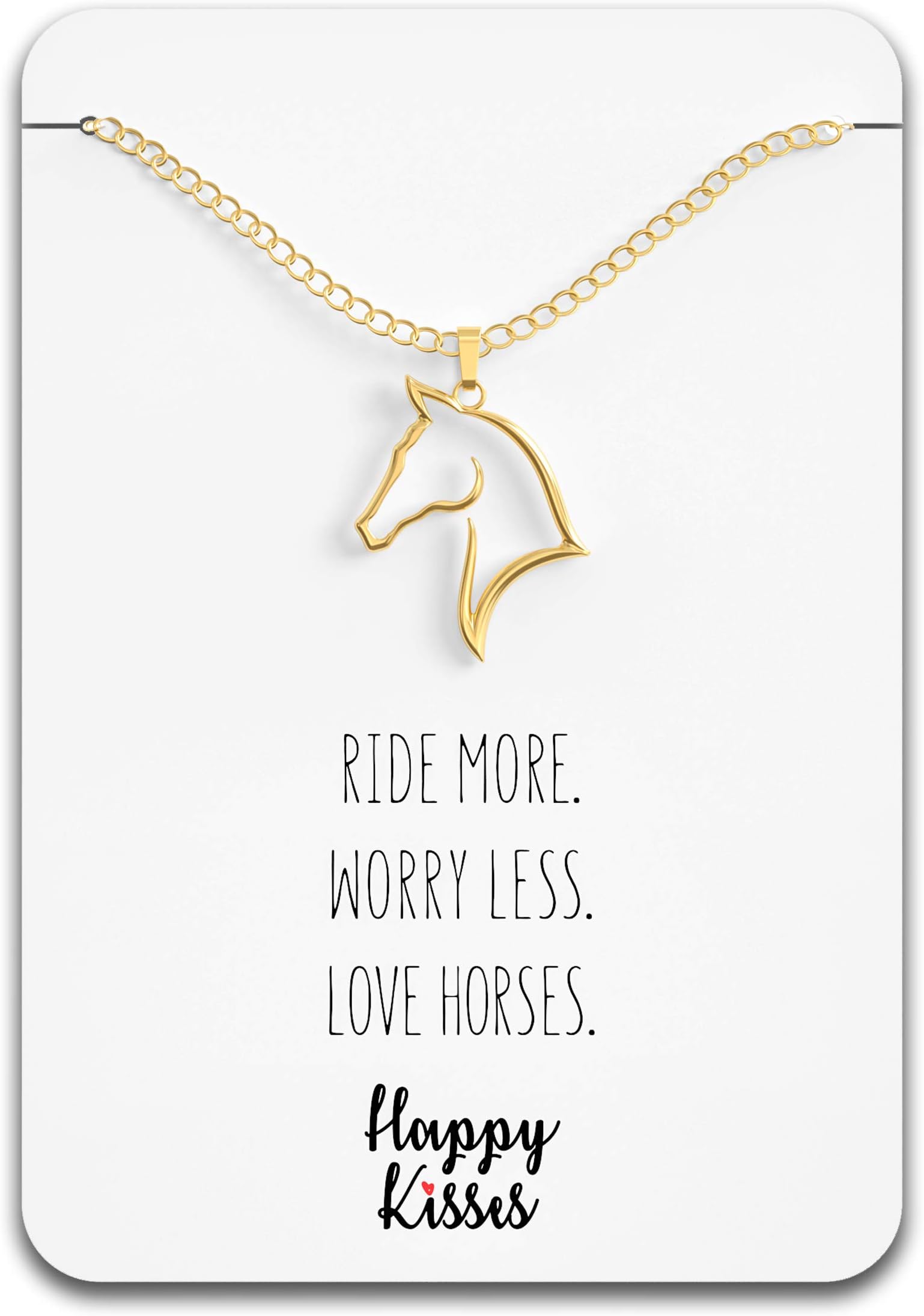 Happy Kisses Horse Necklace โ Horse Gift for Horseback Riders โ Cute Outline Pendant for Women & Girls - Sweet Message Card
