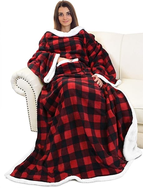 Couverture En Platine Elegante Avec Manches Catalonia 185 X 140 Cm Doubles Couvertures Chaudes Sherpa Molletonnees En Micro Peluche Pour Femmes Et Hommes Polaire Rouge A Carreaux 182 X139 Amazon Fr Cuisine Maison