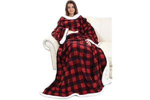 Catalonia Sherpa Wearable Blanket with Sleeves Arms, Comfy Sleeved TV Wrap Blanket, Large Snuggly Throw for Women and Men, Gift for Her