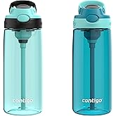 Contigo Aubrey Kids Water Bottle, 2-Pack, 20oz, Jade/Licorice & Juniper/Jade, Spill-Proof Lid, Dishwasher Safe, BPA Free