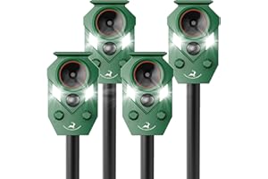 X-PEST Solar-Powered Ultrasonic Animal Repellent 4 Packs, Waterproof Cat Deterrent with LED Flashing Lights and Motion Sensor for Outdoor Yard, Effective to Repel Cats, Coyotes, Raccoons, and Deer