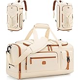 Gym Bag for Men and Women with Shoe & Laptop Compartment, 3-in-1 Sports Travel Duffel Bag Anti-Theft Weekender Carry-On Backpack for Airplane & Workout, Overnight Travel Bag,35L (Beige, Medium)