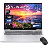 HP OmniBook 7 Touchscreen Laptop - 16inch 2K OLED 120Hz -Intel Core 9 270H Beat AMD Ryzen 9 8945H -32GB RAM -1TB SSD -Windows 11 Pro Office 365 - Business Computadora Port&aacute;til PC AI Copilot 2025