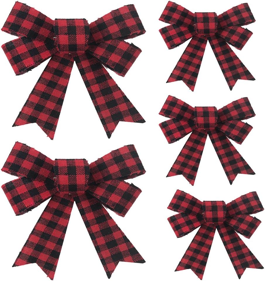 HHolidays Christmas Decoration Bow Bundle Great for Tree, Decor, Crafts, Wrapping, Wreath - Set of (5) - (Lumberjack Plaid)