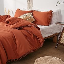 Smoofy Pom Fringe Comforter Set Full Size Burnt