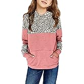 Haloumoning Kids Girls Pullover Hoodies Cute Leopard Printed Hooded Sweatshirts with Pockets 4-15 Years