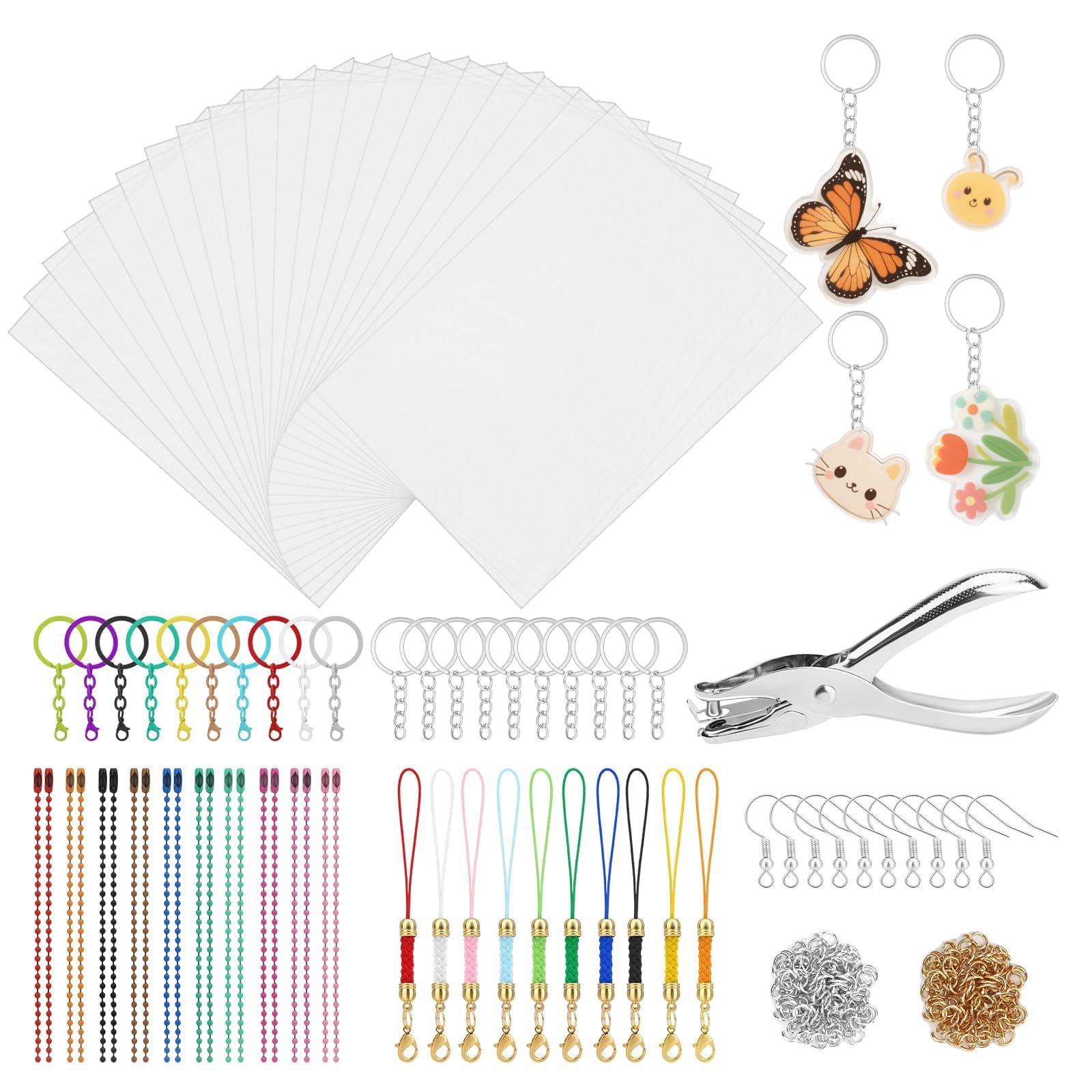 EEEKit 281PCS Shrink Plastic Sheets Kit, Includes 20PCS Shrinky Art Paper with 261PCS Earrings and Keychain Making Accessories for DIY Creative Craft and Art Supplies