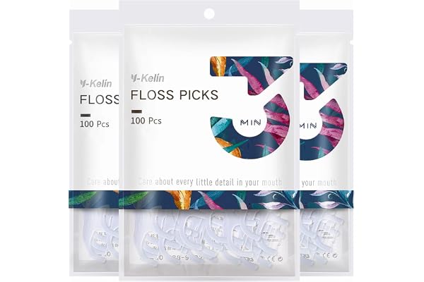 Y-Kelin Dental Floss Picks Daily Flosser Unflavored, 300 pcs, Unwaxed Floss Stick for Aldult & Kids, 100 Count (Pack of 3) (1