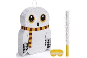 BIRCHIO Small Owl Pinata Bundle with a Blindfold (16.5 x 12.5 x 4 Inches), Perfect for Birthday Parties, Forest Animal Theme, Wizard Theme Parties