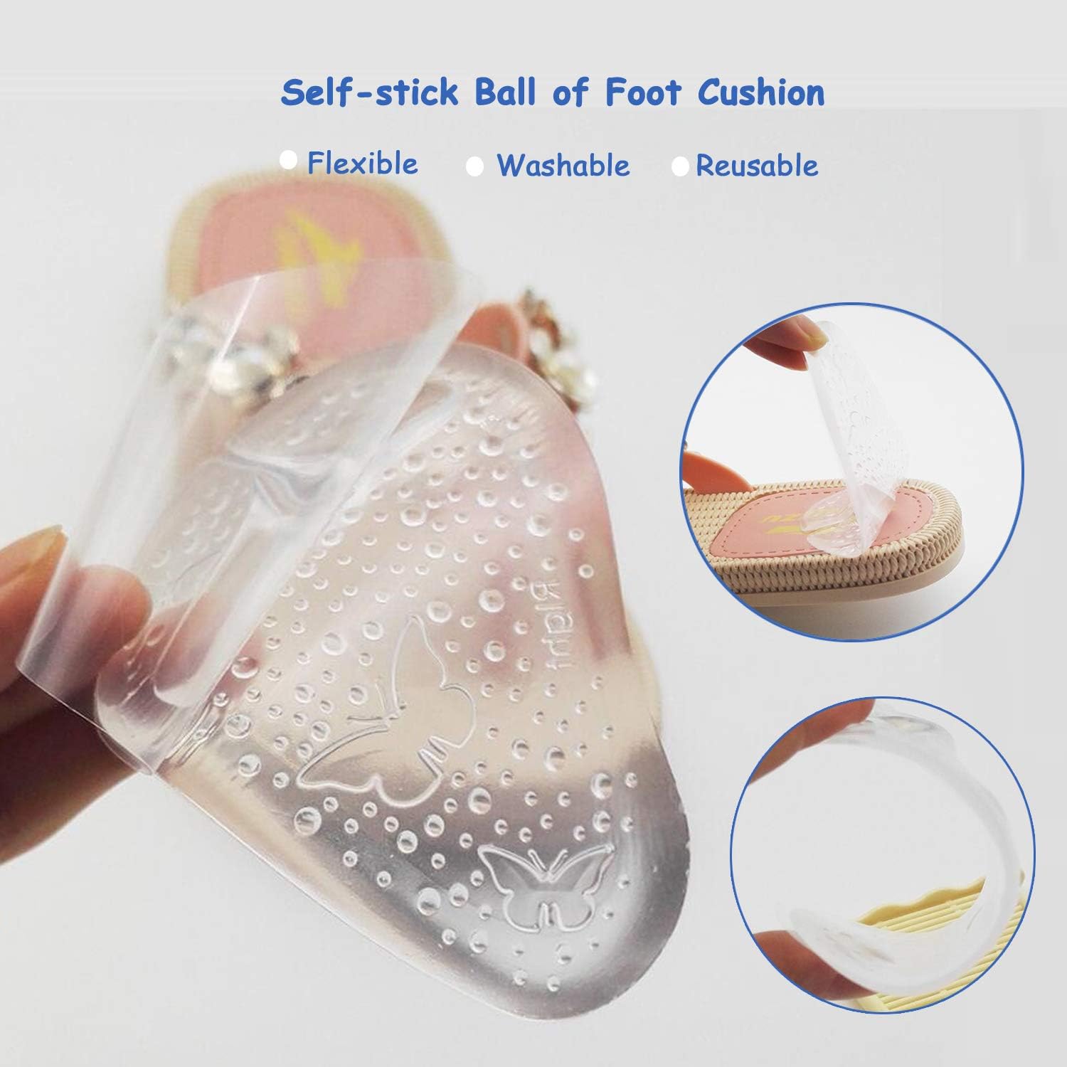 Gel Metatarsal Pads for Thong Sandals Flip-Flops, 2Pairs Forefoot Cushion Inserts, Ball of Foot Grip Pads for Metatarsal Support and Pain Relief, Anti-Slip: Health & Personal Care