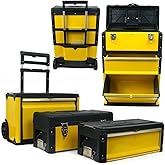 Stalwart 3-in-1 Portable Tool Box on Wheels, Yellow/Black, 20.5x12x28-Inch