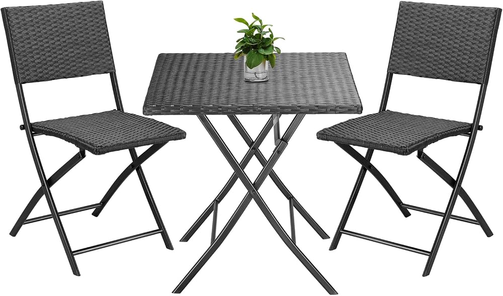 CASARIA 3 Pieces Outdoor Bistro Set Poly Rattan Table & Chairs Black