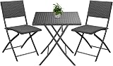 CASARIA 3 Pieces Outdoor Bistro Set Poly Rattan Table & Chairs Black