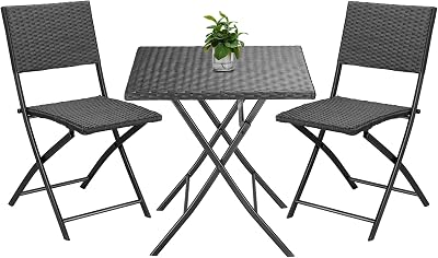 CASARIA 3 Pieces Outdoor Bistro Set Poly Rattan Table & Chairs Black