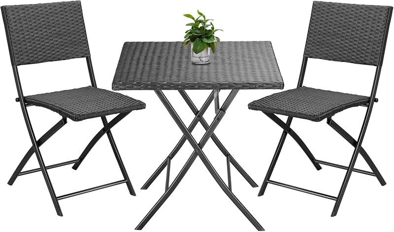 CASARIA 3 Pieces Outdoor Bistro Set Poly Rattan Table & Chairs Black