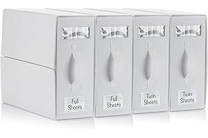 STOZU 4 Pack Bed Sheet Organizers, Foldable Linen Closet Organizers and Storage, Sheets Set Folder Keeper with Window, Twin/Full Size, Off-White