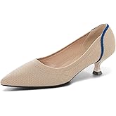 GYUBL Women's Pumps Kitten Heels Pointed Toe Knit Comfortable Casual Work Office Wedding Dressy