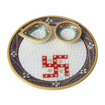 HANDICRAFTS PARADISE Marble KUPPI Work AARI/PUJA THALI HPMR15084