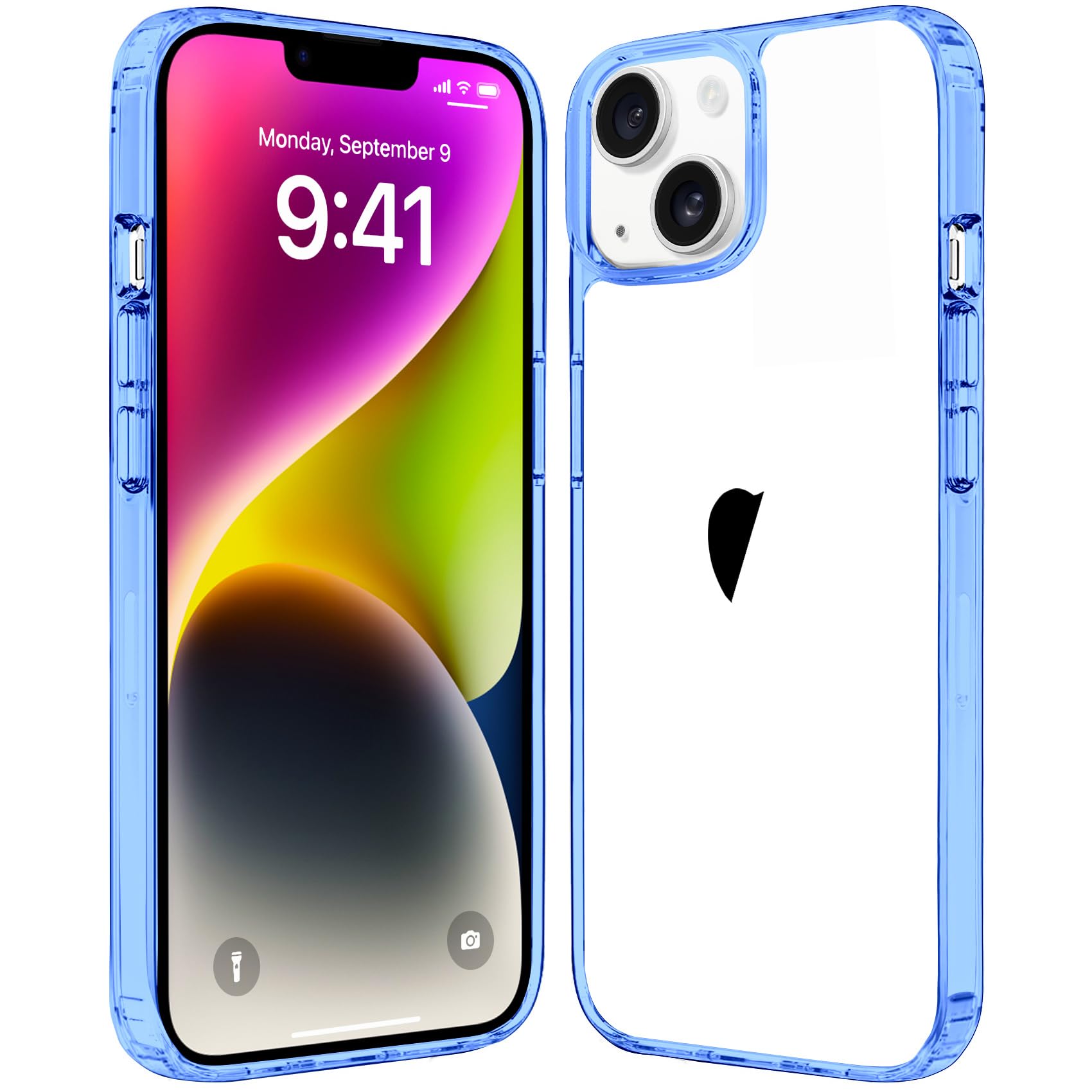 JJGoo Compatiable with iPhone 14 Plus Case Clear, Transparent Shockproof Phone Case, Slim Anti-Scratch Hard PC Back Protective Cover Bumper, Dark Blue