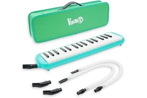 VACHAN 32 Keys Melodica Instrument, Soprano Melodica Air Piano Keyboard Musical Instrument with 2 Soft Long Tubes, Short Mouthpieces and Carrying Bag for Kids Beginners Gift,Green