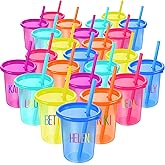 Nuanchu 24 Pcs Cups with Lids and Straws Reusable Tumbler Cups with Self Stickers Plastic Water Bottle Iced Coffee Travel Mug Adults Plastic for Party (Bright Colors)