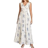 KUTUMAI Summer Lace Floral Wedding Guest Maxi Dresses for Women V Neck Corset Long Flowy Tea Party Dress