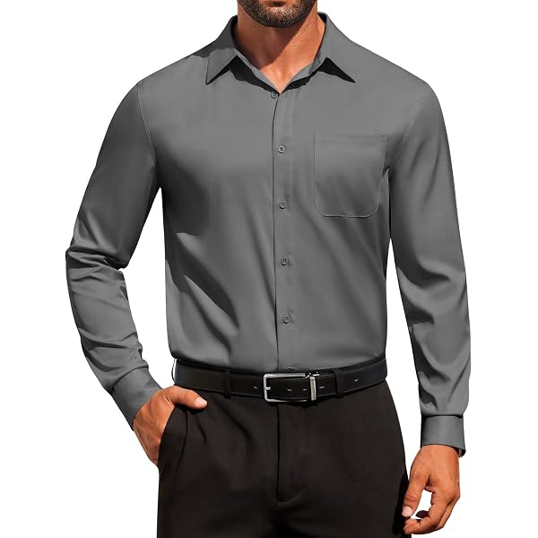 Men's Slim Fit Long Sleeve Cotton Button Down Shirt – Asian 4XL Black - Casual & Formal Style - View #7