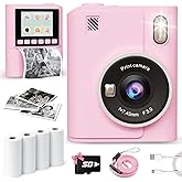 Instant Print Camera for Kids, 1080P Instant Digital Print Cameras for Toddler, Portable Toy for 4 5 6 7 8 9 10 Year Old Girl, Christmas Birthday Gifts for Girls Boys with SD Card Pink