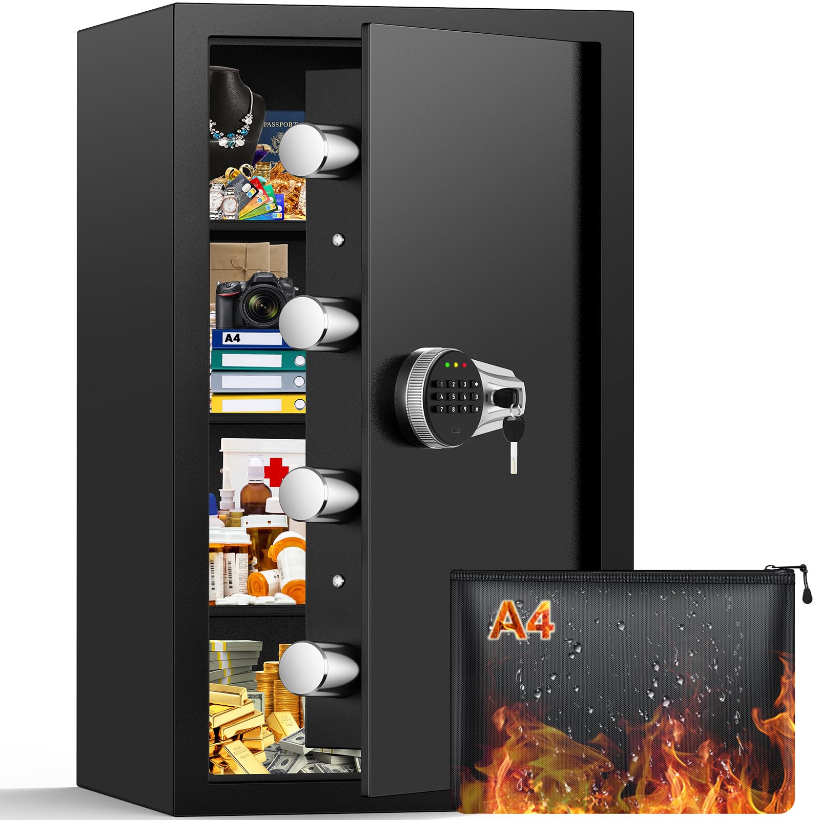 Photo 1 of 7.0 Cuft Large Fireproof Safe Box, Home Safes Water and Fireproof, Security Box with Digital Keypad, 3 Removable Shelves, Smart Alert and Sensor Light, Safes for Money Jewelry Valuables