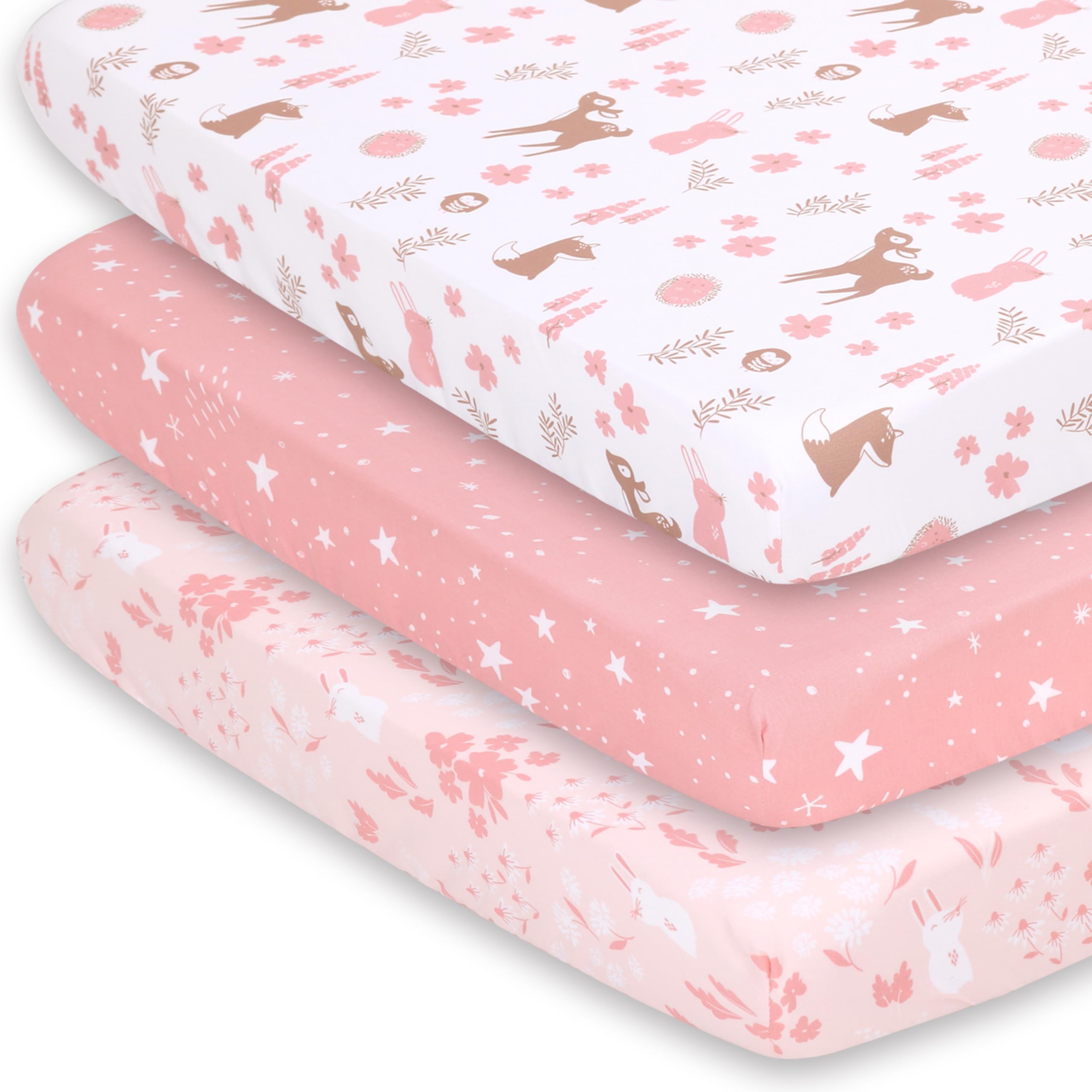 Photo 1 of The Peanutshell 3-Pack Fitted Playard Sheets - Soft & Breathable Baby Girl Mini Crib Sheets, Pack N Play Mattress, Fits Standard Playard Pack Play Mattresses - Woodland Floral