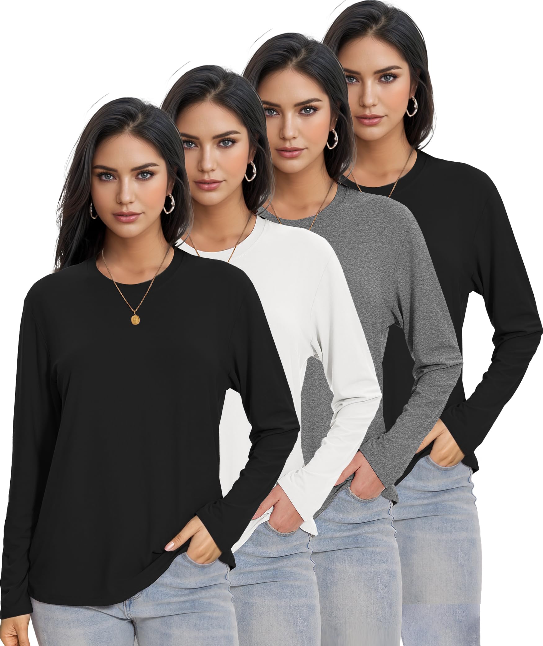Photo 1 of * only comes with the white and gray one *
Kinglaman 4 Pack Womens Long Sleeve Shirts Tops Loose Fit Basic Crew Neck Tee T Shirts Ultra Soft Blouses Tops 2 Black 1 Heather Grey 1 White Small