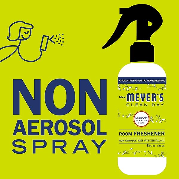 MRS. MEYER’S CLEAN DAY LEMON VERBENA AIR FRESHENER SPRAY FOR BATHROOMS, AROMATHERAPEUTIC HOMEKEEPING WITH ESSENTIAL OILS, NON-AEROSOL, GARDEN-INSPIRED SCENT, 8 FL OZ (PACK OF 1)