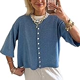 Women Y2k Cute Summer Knitted Cardigan Shirt Vacation Cover up Tops Short Sleeve Button Down Oversized Crop Tops