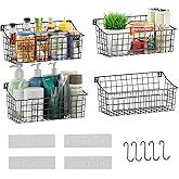 Sonyabecca 4 Pack Hanging Wall Basket for Organizing, Large Wire Basket for Storage Pantry with 5 S Hook+4 Adhesive Hook, Wall Mounted Shelf for Kitchen Bathroom