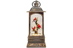 SUNFACE Christmas Snow Globes, 11" Red Cardinals Glitter Water Lantern with 8 Songs, 6H Timer Battery & USB Powered Music Box for Christmas Decorations Indoor