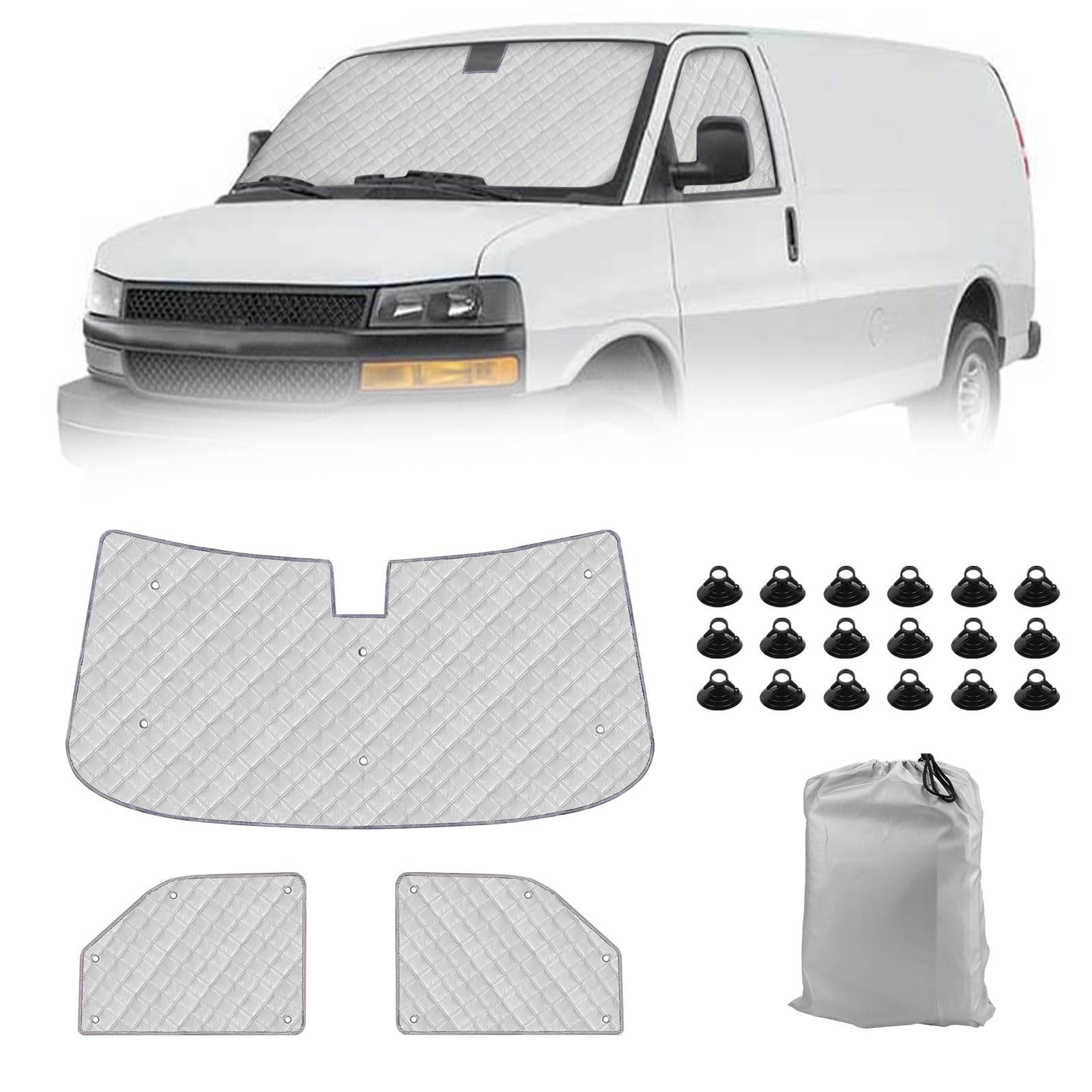 Photo 1 of Windshield Sun Shade 3 Set for1996-2022 Express/GMC Savana, Insulated Front Seat Side Sunshade for All Seasons, Blockout UV Reflector Privacy Protection