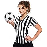 Official Referee Costume Women's Ref Shirt V-Neck Black and White Stripe Umpire Jersey Shirt for Basketball Halloween