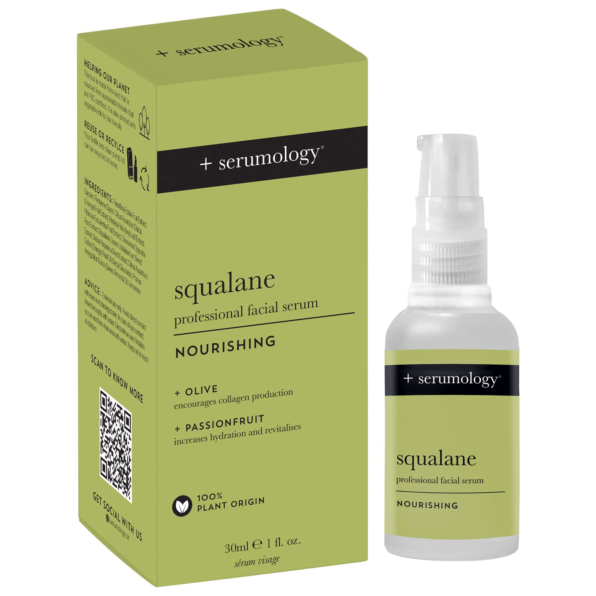 SERUMOLOGY SQUALANE Professional Face Serum 30ml, 100% Plant Based Natural Skincare Nourishing Serum