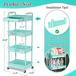 SUNALLY 4 Tier Rolling Utility Cart with