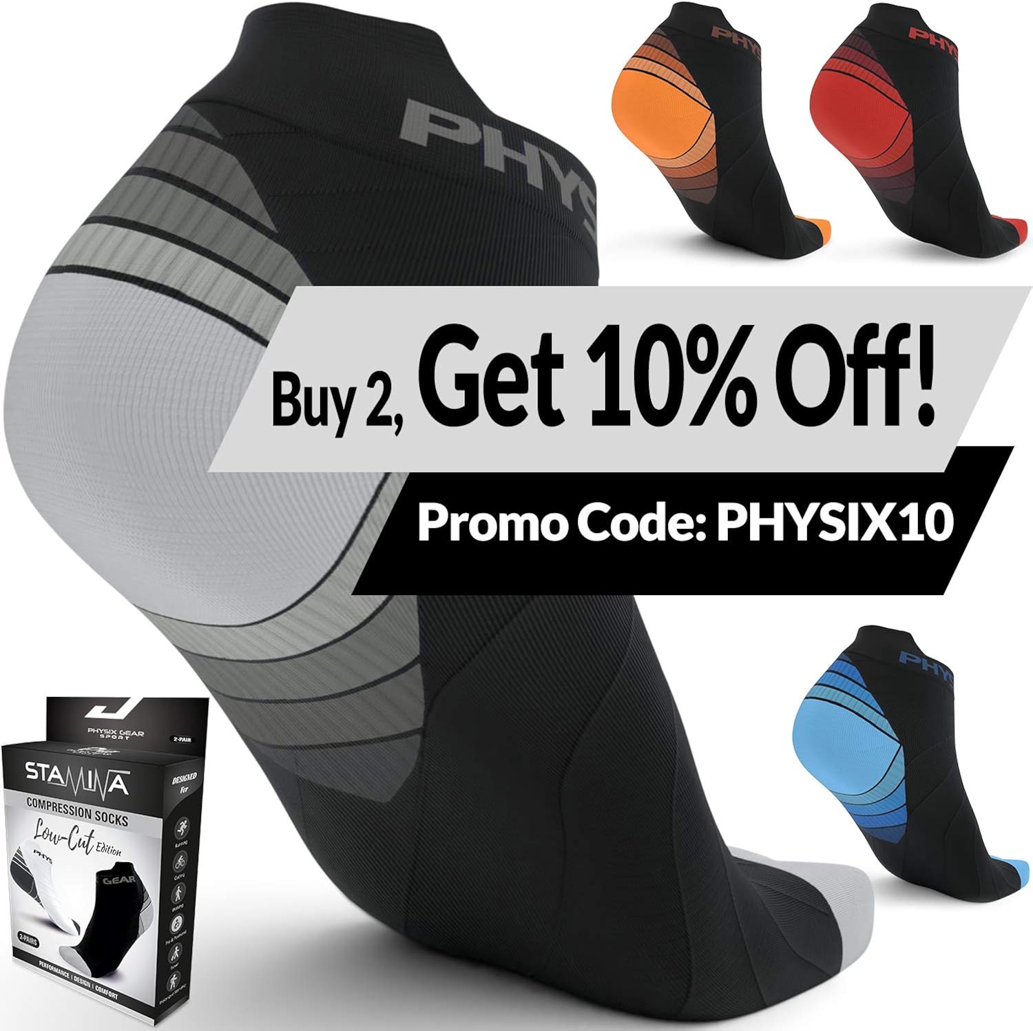Physix Gear Sport Compression Running Socks for Men & Women - Best for Plantar Fasciitis & Stamina: Clothing