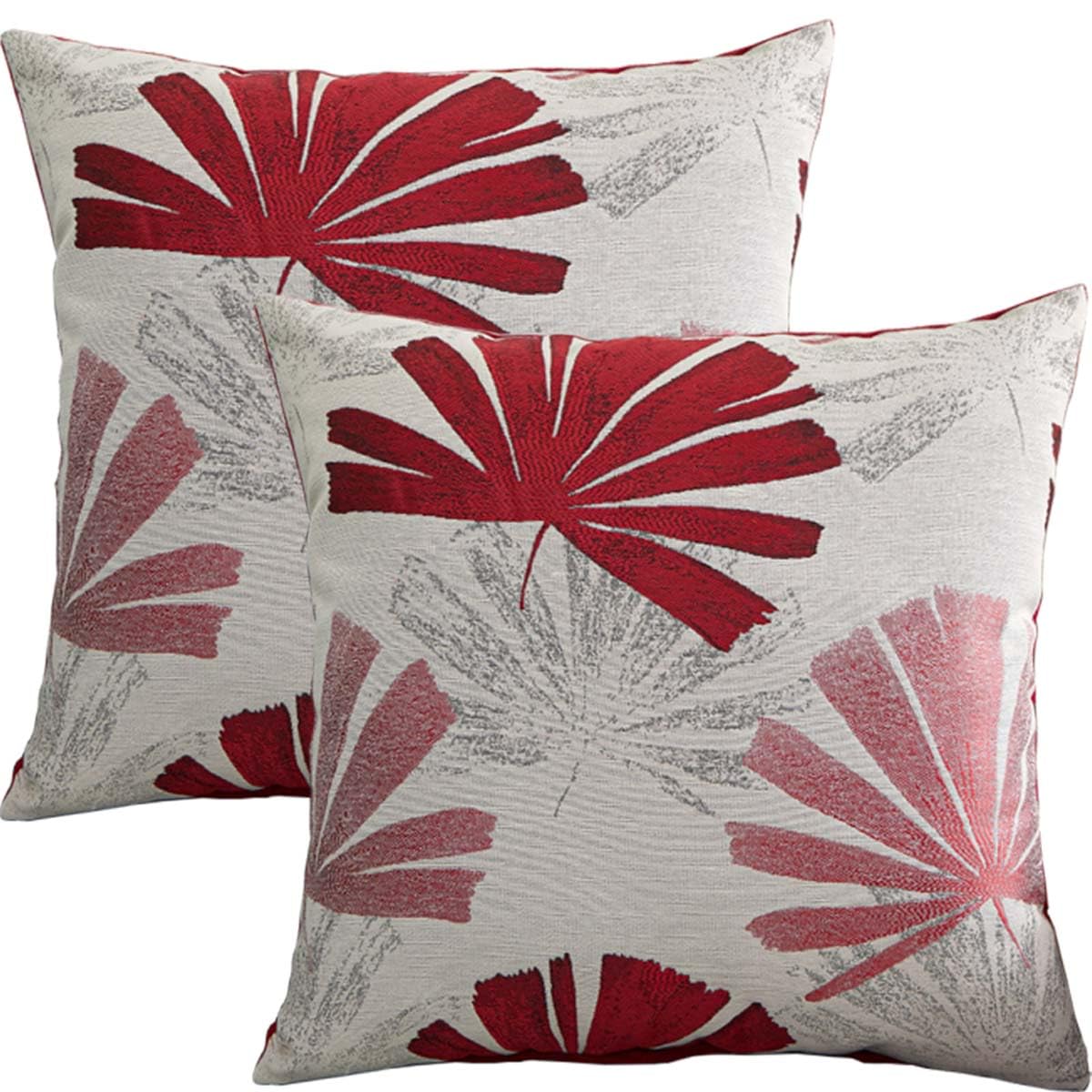 Tennove Cushion Covers 50x50cm Decorative Throw Pillow Covers Set of 2 Tropic Leaf Square Soft Cushion Cases Home Decor Pillowcases for Bedroom Couch Sofa, Red — image 1