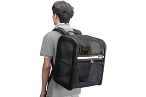 Wakytu Pet Backpack Carrier, Foldable Dog Backpack Carrier for Small Dogs and Cats, Portable Breathable Folding Cat Backpack Carrier with Inner Safety Strap for Puppy Travel Hiking Camping