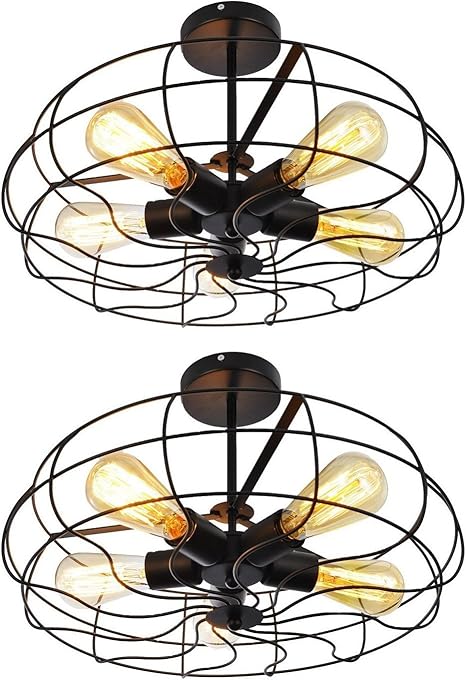 Ceiling Light Mklot Industrial Fan Style Wrought Iron Semi Flush