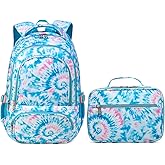 BLUEFAIRY Girls Backpack with Lunch Box for Kids Primary Elemenatry Book Bag Set Middle School Bookbags Set for Teens Childs Back to School Gifts 2 Pcs Blue