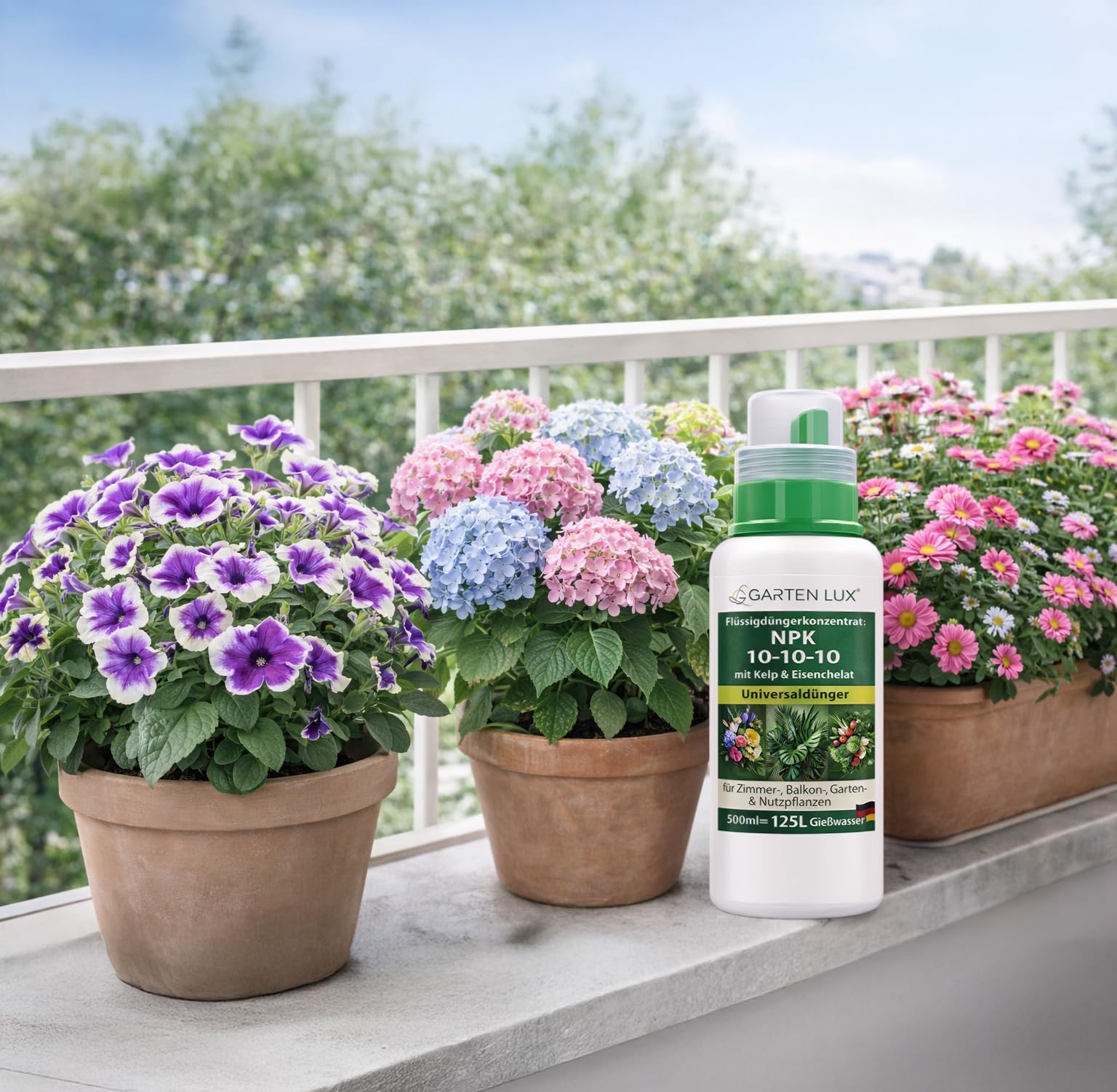 Garten Lux Flüssigdünger Konzentrat NPK 10-10-10 mit Kelp & Eisenchelat – Universaldünger für Zimmer-, Balkon-, Garten- & Nutzpflanzen, 500 ml (125 L Gießwasser) 5