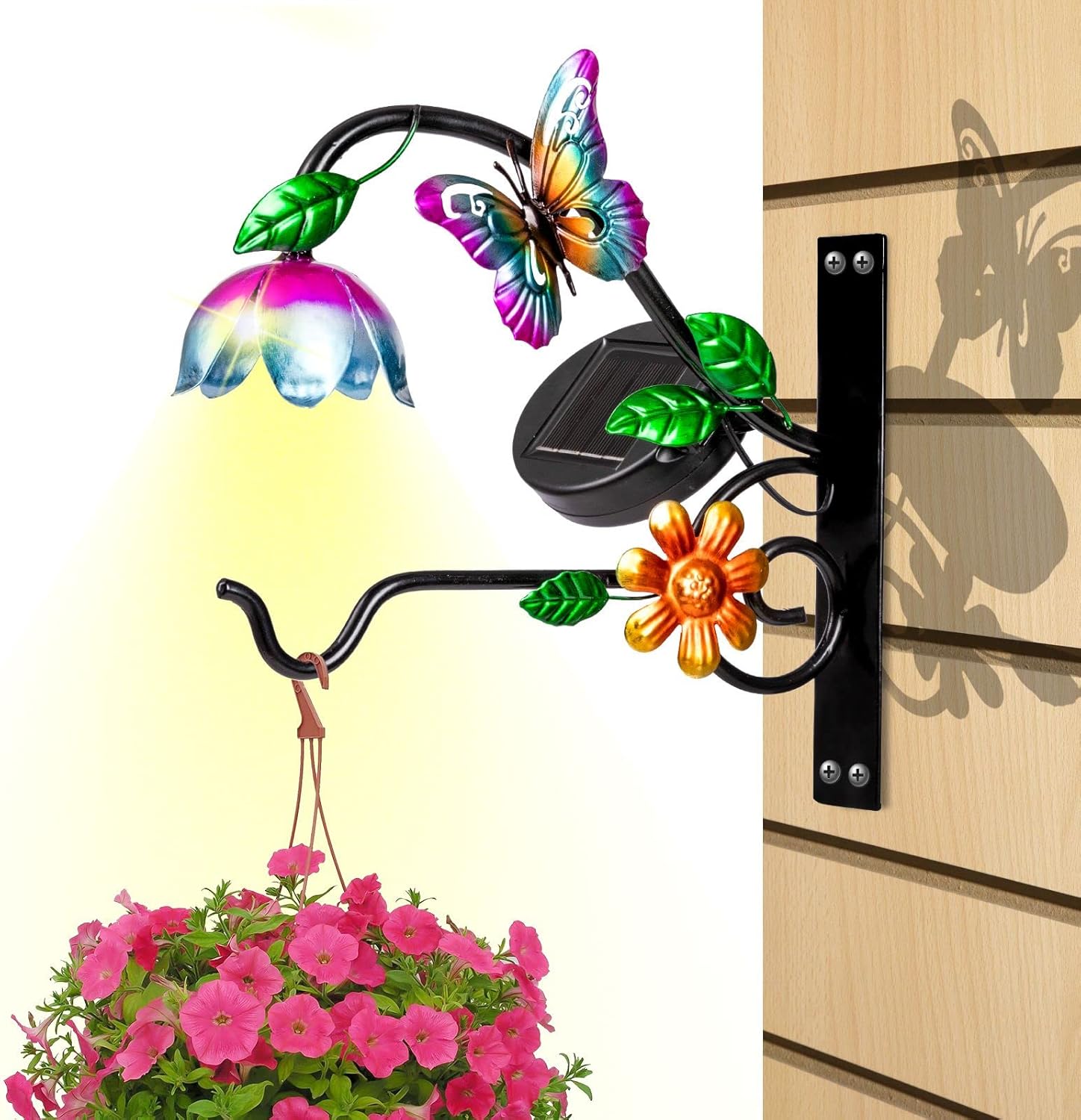 Outdoor Hanging Brackets - waitmin Solar Outdoor Lights Garden Wall Decor Art Butterfly Plant Hanger Hook for Hanging Plant Pots,Bird Feeders,Flower Basket,Wind Chimes,Lantern - 2 Pack
